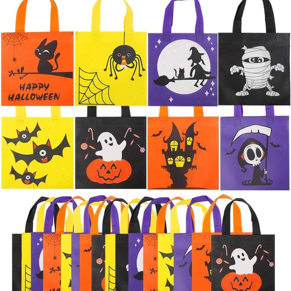 pcs Non-Woven Treat Bags 8 Cute Halloween Pattern Totes Party Bags with Handles